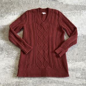 LL Bean Signature Sweater Womens Small Rust Red Cable Fisherman Knit Cotton